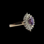10K Yellow Gold Amethyst & Diamond Double Halo Ring Size 12