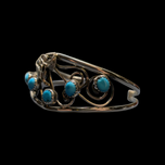 Turquoise Sterling Silver Cuff with Flower Bracelet Navajo Floral Design