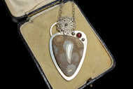Sterling Silver Fossilized Coral & Garnet Pendant Necklace