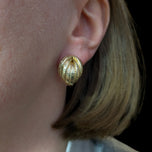 10K Yellow Gold Braided / Ribbed Domed Stud Pierced Earrings