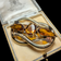 Antique Gold Filled Love Knot Brooch with Citrine Paste *Glass* and Floral Etching