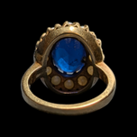 10K Yellow Gold Synthetic Sapphire & Cultured Pearl Halo Cocktail / Cluster Ring Size 4