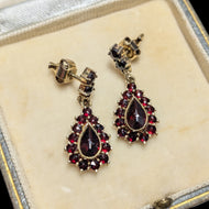 14K Bohemian Garnet Cluster Dangle Stud Earrings