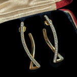 Large 14K Yellow Gold Diamond Twist Drop Stud Earrings