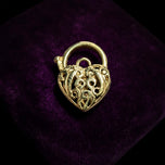 9K Yellow Gold Open Work Filigree Heart Lock / Padlock Pendant / Connector Charm