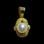 18K Yellow Brushed Gold Pendant with Pearl