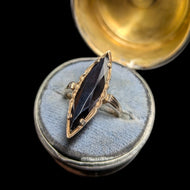 10K Yellow Gold Hematite / Black Alaskan Diamond Marquise Cut Ring Size 5 1/4