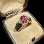 14K Yellow Gold Oval Cut Pink Tourmaline & Diamond Ring Size 7 3/4