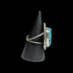 Old Pawn Silver Navajo Large Natural Turquoise Rope Bezel Ring Size 6