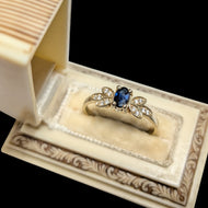 10K Yellow Gold Sapphire & Diamond Floral Shank Ring Size 6 1/4