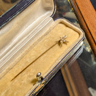 Antique 14K Edwardian Gold Swallow Bird In Flight Seed Pearl Stick Pin