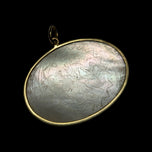18K Yellow Gold Etched Mother of Pearl Japanese / Asian Landscape Scene Pendant