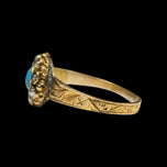 15 CT Gold Turquoise and Seed Pearl Antique Victorian Georgian Scroll Work Ring