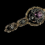 Antique Sterling Silver Gold Gilt Purple Paste Stone & White Sapphires Filigree Bar Brooch Trombone Clasp