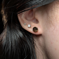 14K Yellow Gold Smokey Quartz Gemstone Stud Earrings