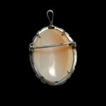 .800 Silver Left Facing Cameo Brooch / Pendant with Bail Loop & Marcasites