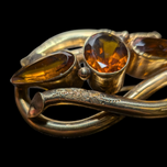 Antique Gold Filled Love Knot Brooch with Citrine Paste *Glass* and Floral Etching