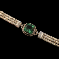 Sterling Silver Heavy Braided Bracelet Green Tourmaline