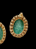 14K Yellow Gold Jadeite Cabochon Earrings