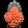 Art Deco Sterling Silver Carved Coral and Marcasite Filigree Ring Size 4