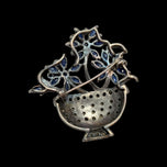 Art Deco Sterling Silver, Marcasite & Blue Sapphire Flower Vase Brooch