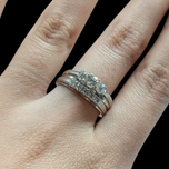 14K White Gold Diamond Trinity Style Ring and Matching Band Claw Set Size 7