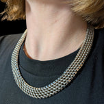 Mexico Sterling Silver Heavy Weave / Mesh Chain Statement Collar Necklace