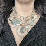 Sterling Silver Large Hammered Disc Statement Necklace