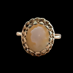 14K Yellow Gold Shell Left Facing Filigree Cameo Ring Size 7