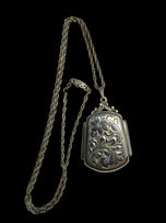 Art Nouveau Rectangular Sterling Silver Floral Engraving Locket Pendant Necklace
