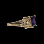 10K Yellow Gold Emerald Cut Purple Sapphire Open Work Cathedral Ring Size 7.5