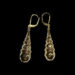 9K Yellow Gold Etruscan Revival / Torpedo Long Drop Dangle Lever Back Earrings