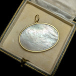 18K Yellow Gold Etched Mother of Pearl Japanese / Asian Landscape Scene Pendant