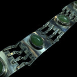 Sterling Silver & Jade Cabochon Panel Link Bracelet - Modernist MCM