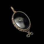 10K Yellow Gold Art Deco Onyx & Diamond Inlay Oval Pendant