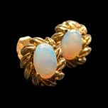 14K Yellow Gold Opal Stud Earrings