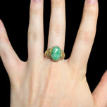 14K Yellow Gold Jadeite Cabochon Filigree Ring Size 8 3/4