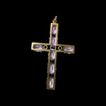 Antique 10K Yellow Gold & Natural Amethyst Cross Pendant: Large