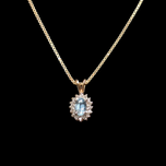 10K Yellow Gold Aquamarine and Diamond Halo 18" Necklace