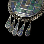 Mexican Silver Crushed Turquoise & Azurite Mosaic Pendant / Brooch