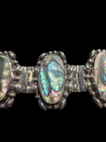 Sterling Silver Liquid Bead Mother of Pearl Link Bracelet Mexico