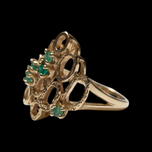 10K Circular Geometric Abstract Design Ring with Emeralds Size 6