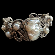 Sterling Silver Cultured Baroque Pearl Bracelet Cuff
