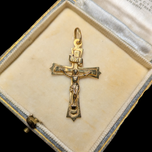 14K Yellow Gold UnoAerre Italian Jesus Cross / Crucifix Pendant
