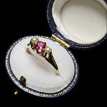 Antique 14K Yellow Gold Claw Set Garnet & Seed Pearl Ring Size 5.5