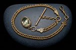 Antique Victorian Gold Fill Pocket Watch Chain & Double Sided Locket Fob: Yellow & Moss Agate