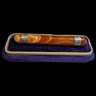 Victorian Era Sterling Silver & Banded Agate Bar Pin / Brooch