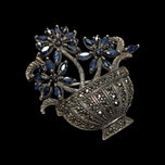 Art Deco Sterling Silver, Marcasite & Blue Sapphire Flower Vase Brooch