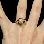 14K Yellow Gold Cultured Pearl & Diamond JWD / Birks Ring Size 6