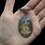 Art Deco Crinoline Lady Sterling Silver Reverse Painted Butterfly Wing Photo Brooch Made in England